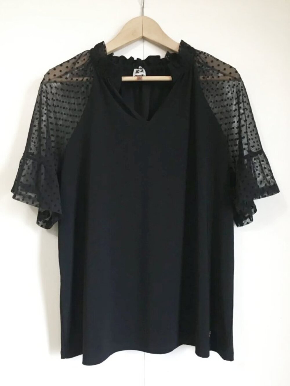 Anne Klein Sheer Polka Dot Mesh Blouse Black Large